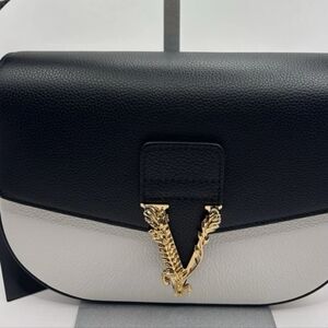 Versace Crossbody Bag Deer Print Calf Leather Black+white - Gold $1550 Retail